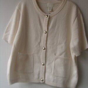 NWT H&M Women's White Knit Cardigan Short Sleeve Button Front Pockets, Size XXL